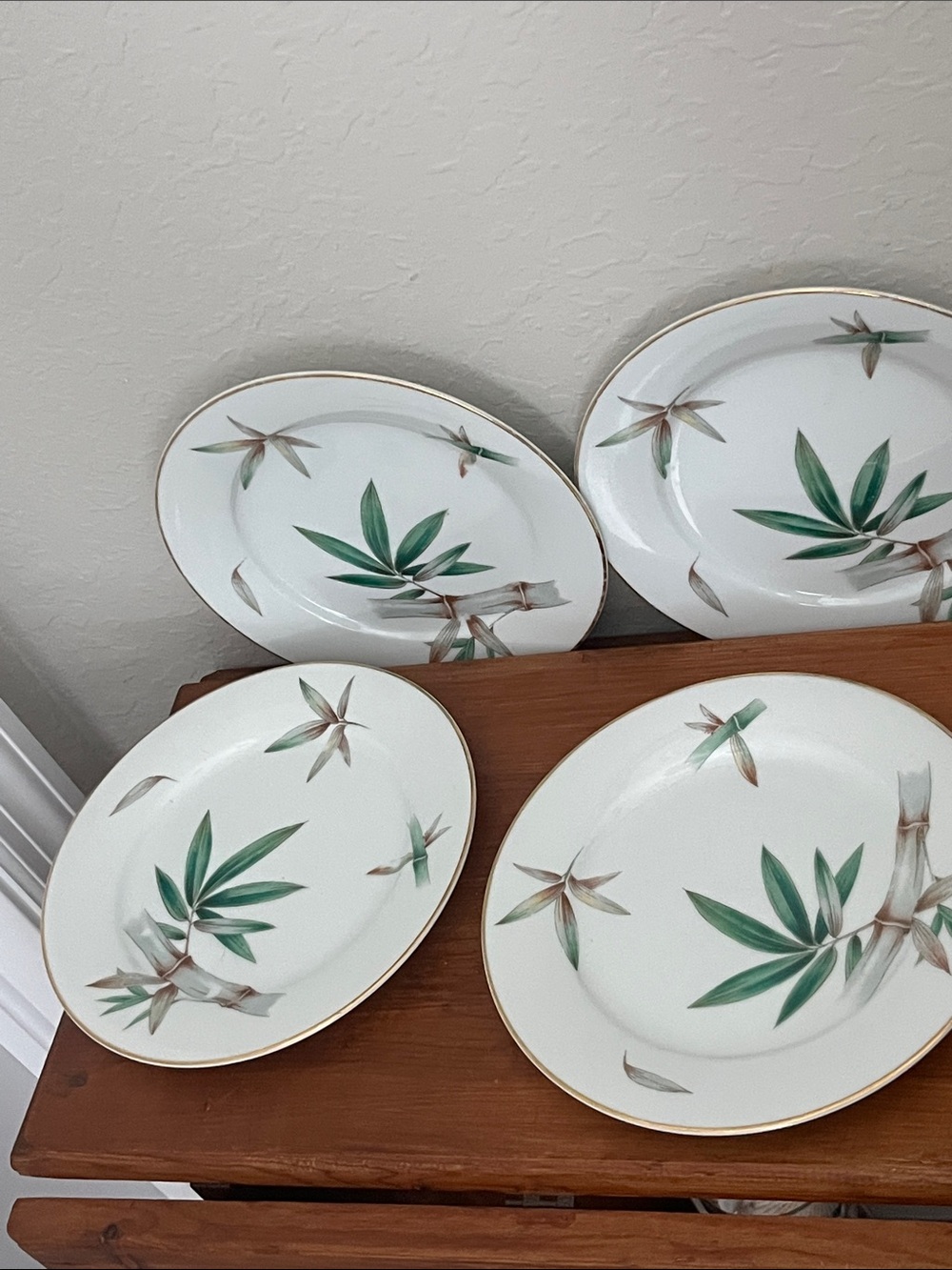 Noritake Japan VTG Porcelain Dinner Plates Canton Bamboo Motif Dessert Plates